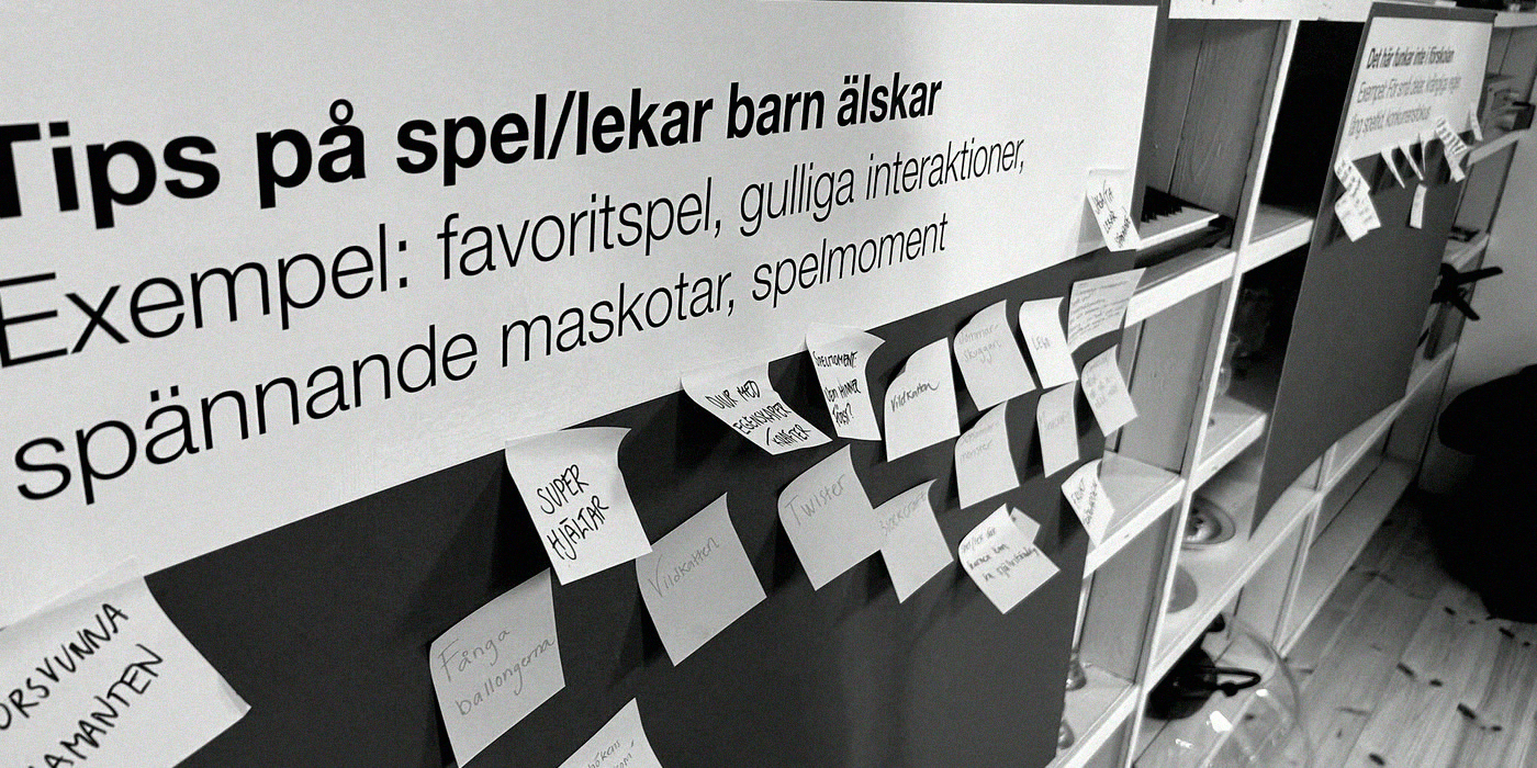 A wall of sticky notes under the heading “Tips on games and play children love”.