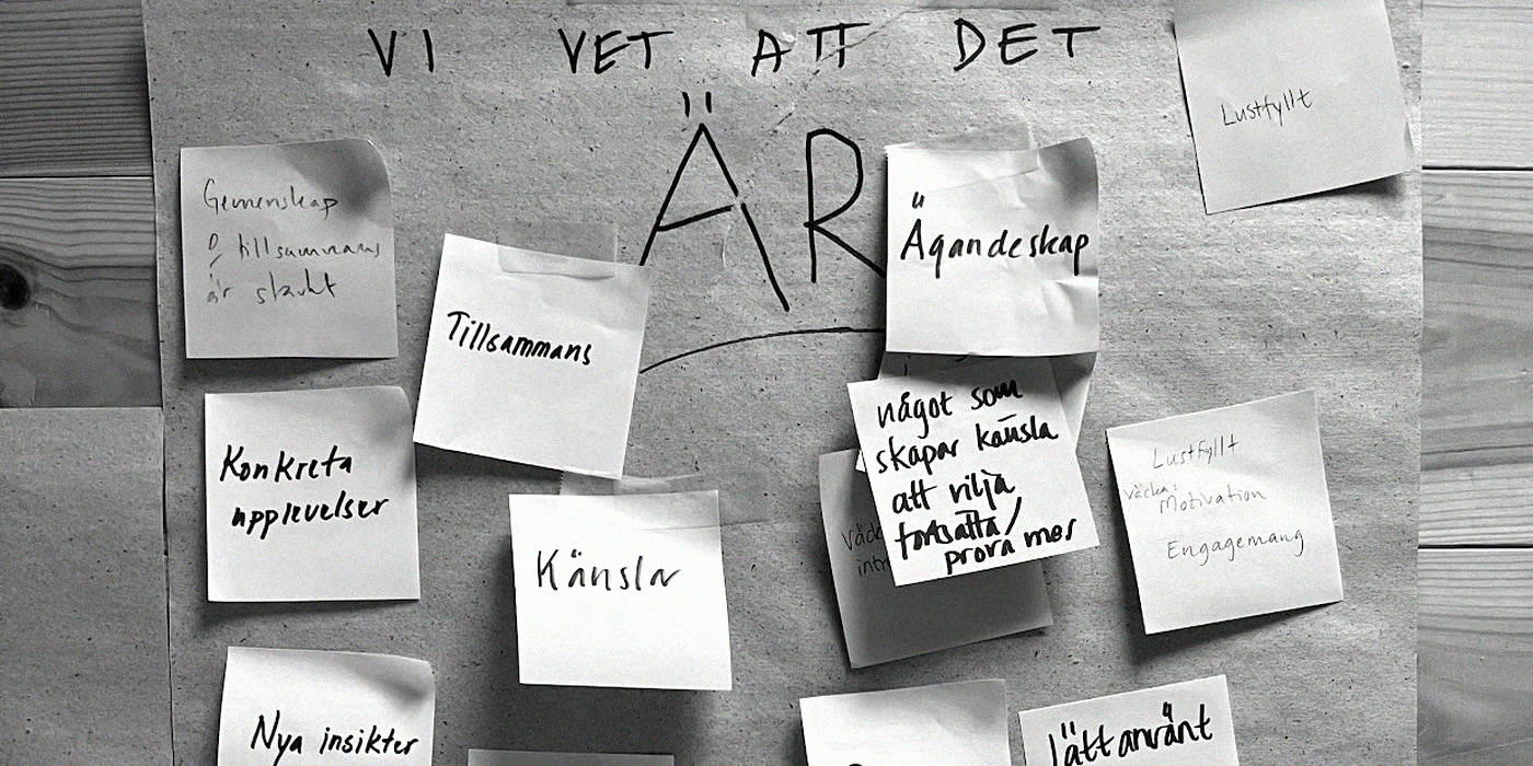 Sticky notes on brown paper under the heading “We know that it is”.