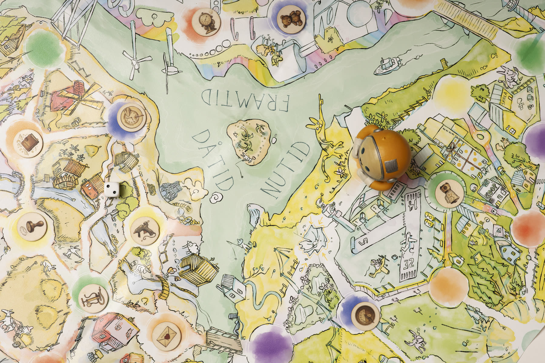 The game map through time, with a traveller on it